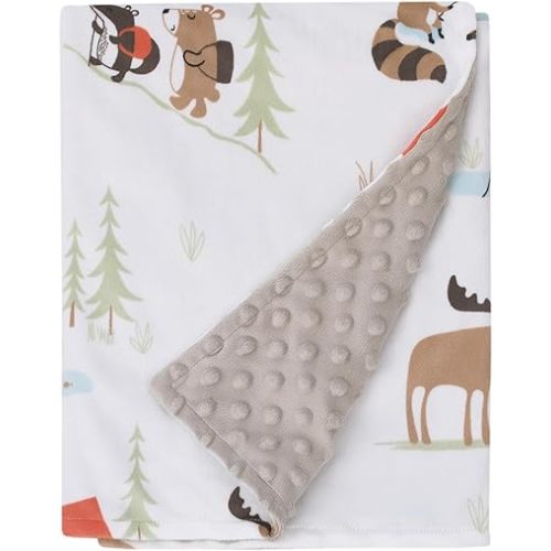 NOJO Little Love Camping White, Gray, and Orange Moose, Tents, and Fishing Super Soft Baby Blanket