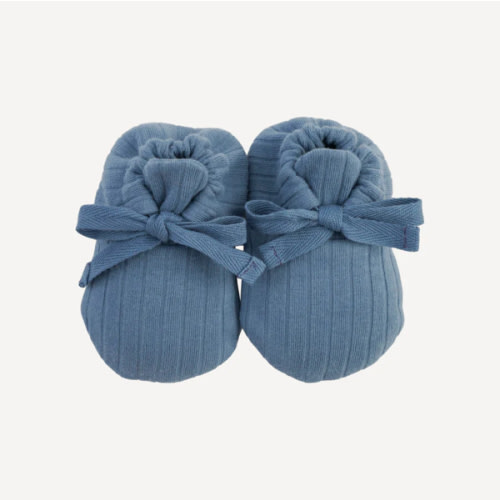 tie booties | stone blue | organic cotton wide rib