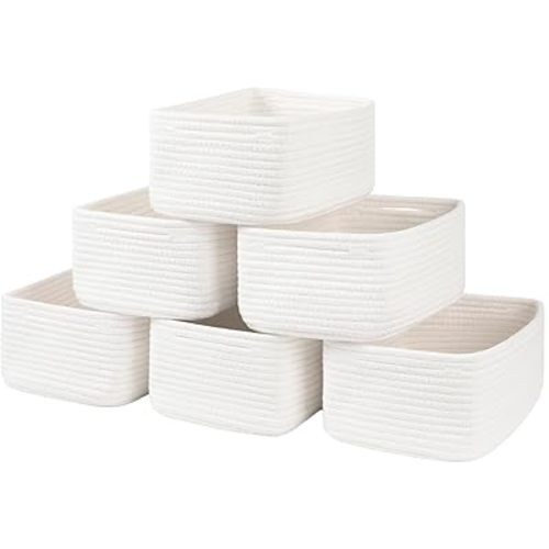 OIASKET 6 Pack Storage Baskets for Shelves, Small Baskets for Shelves, Cute Decorative Storage Bins, Organizer Basket for Gifts Empty, 11.8''Lx7.8''Wx4.7''H-White