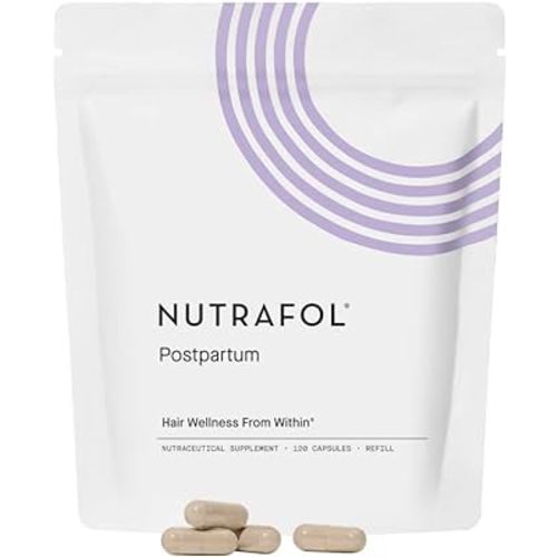 Nutrafol Postpartum Hair Growth Supplements, Clinically Tested for Visibly Thicker Hair and Less Shedding, Breastfeeding-Friendly - 1 Month Supply, 1 Refill Pouch