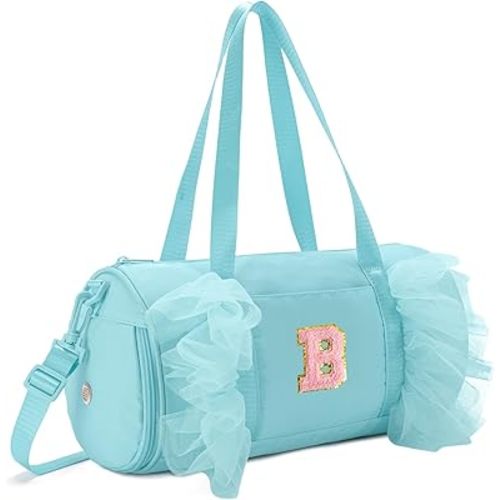 Gitus Birthday Gifts for Girls Age 4-8 Personalized Dance Bag Duffle Bags with Initial Letter Patch Ballets Bag for Girls Mini Travel Tote (Icing Blue-B)