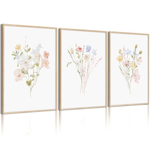 Nursery Wildflower Wall Art Girl Flower Canvas Wall Decor Floral Nursery Art Prints Pink Flower Pictures Botanical Wildflower Painting Pastel Floral Artwork for Girls Bedroom 12x16x3 Inch Unframed