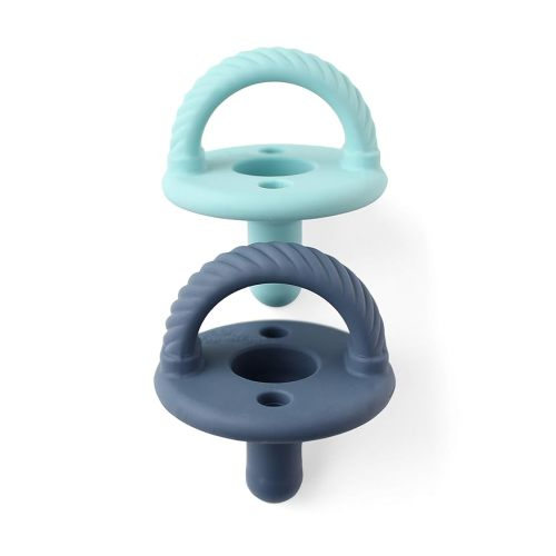 Itzy Ritzy Silicone Pacifiers for Newborn - Sweetie Soother Pacifiers Feature Collapsible Handle & Two Air Holes for Added Safety; for Ages Newborn and Up, Set of 2 in Nautical Navy & Robin's Egg - 2 Count (Pack of 1) - Solid