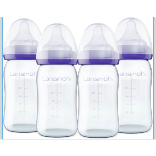 Lansinoh Anti-Colic Glass Baby Bottles, 5 Ounces, 4 Count Bottles for Feeding, Baby Essentials, Includes 4 Slow Flow Nipples, Size S