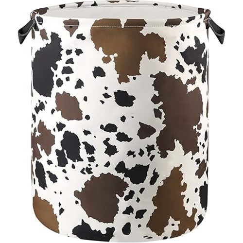 Cow Laundry Basket Western Room Decor Nursery Hamper Cute Animal Bin for Dorm Bathroom Bedroom Gift for Teens Kids Boys Girls, 17.71"x13.77"