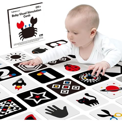 hahaland Flash Cards Baby Visual Stimulation Cards for 0-3-6-12-36 Months, 0-3 Months Infant Newborn Tummy Time Toys Gifts 6''×6'' Large for Sensory Development Black White Card Set