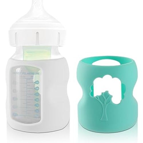 (2-Pack) Baby Bottle Sleeves for Dr. Brown Baby Bottles 5 oz - Reusable Silicone Baby Bottle Sleeves with Wide Neck - Dishwasher-Safe Bottle Covers for Baby - with Cutout for Easy-to-See