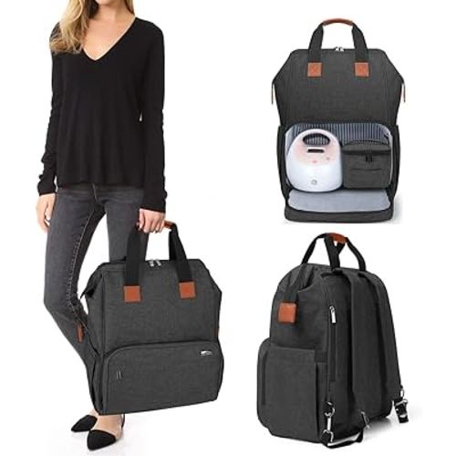 LUXJA Breast Pump Bag with Compartments for Cooler Bag and Laptop, Breast Pump Backpack with 2 Options for Wearing (Fits Most Major Breast Pump, Suitable for Working Mothers), Black
