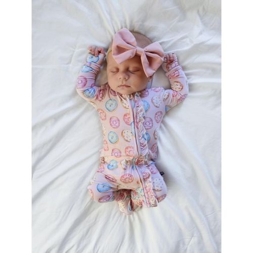 Lev Baby Infant Girls' Buttery Soft Donuts Ruffled Double Zipper Footie Pajama Pink 6-9M