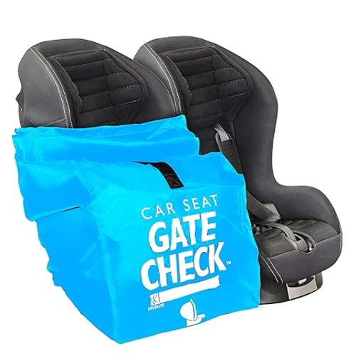 J.L. Childress Gate Check Bag for Car Seats - Travel Bag for Airplane - Includes AIRTAG Holder - Fits All Baby Car Seats, Infant Carriers & Child Booster Seats, Neon Blue
