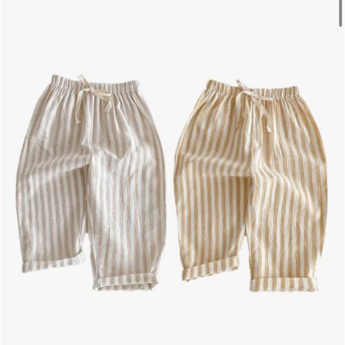Ashmyova Classic Casual Pants for Boys Thin Cotton Stripe Elastics Waist Spring Summer Trousers Toddler Long Pants 2Pcs
