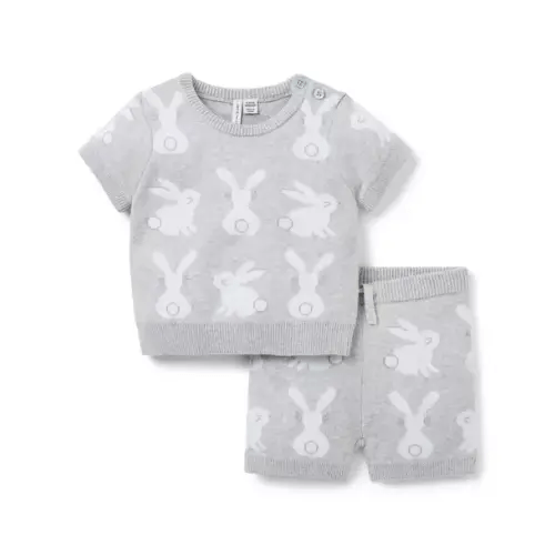 Baby Earl Grey Heather Bunny Baby Bunny Sweater Matching Set by Janie and Jack