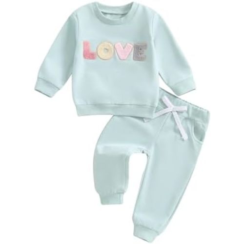 Baby Girl Valentines Day Outfit Bow Letter Long Sleeve Crewneck Sweatshirts Pants Fall Winter Clothes Set