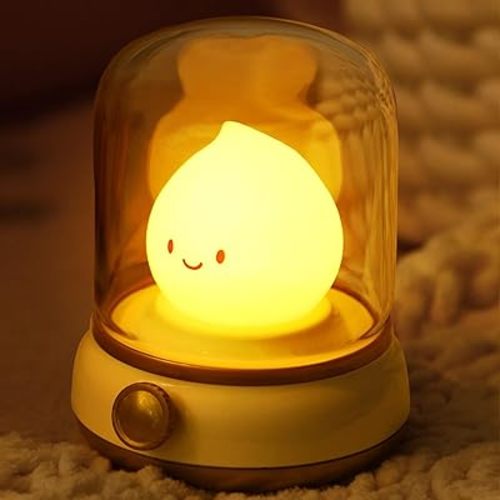 Cute Campfire Nightlight, Rechargeable Night Light with Dimmable, Portable Kids Night Light with Candlelight Mode Warm Lights for Boys Girls Room Decor