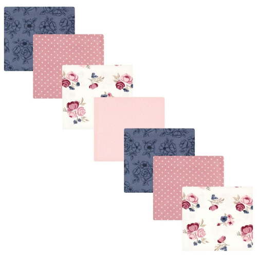 Hudson Baby Infant Girl Cotton Flannel Receiving Blankets Bundle, Dusty Rose Floral, One Size