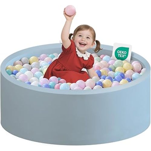 Ball Pit for Toddlers 35.43''x11.81 Baby Ball Pits Soft Memory Foam Ball Pit Round Kids Ball Pit Indoor Game Kids Play Ball Pool Ideal Gift for Girls and Boys (Lightblue, NO Balls)