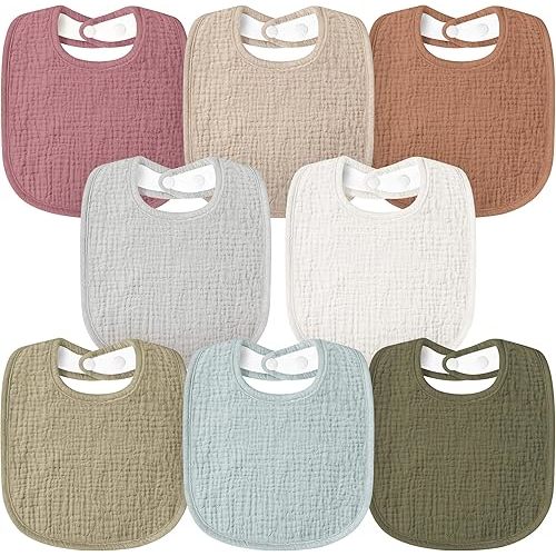 Susurration Muslin Baby Bibs 8 Pack Bandana Drool Bibs, Soft Square Adjustable Baby Drooling Bibs for Unisex Girls & Boys