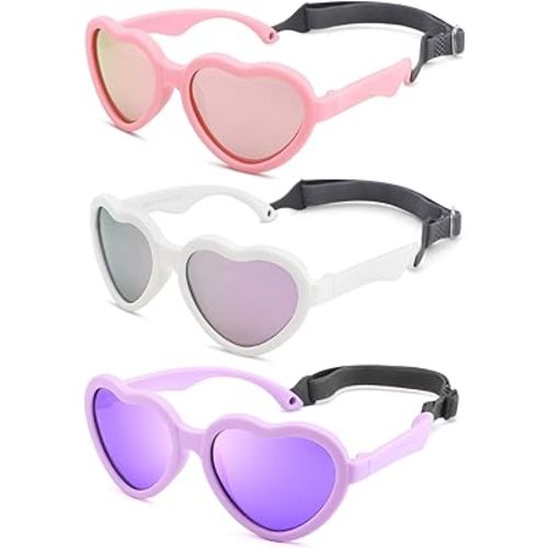 Polarized Baby Heart Sunglasses with Strap - Unbreakable Infant Sunglasses for Newborn Toddler Girls Age 0-24 Months