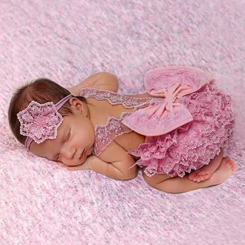 Ylsteed Newborn Photography Outfits Girl Newborn Photography Props Lace Romper Newborn Baby Photo Shoot Outfits Girls Photo Props (Strap Style - Purple), 0-1 months