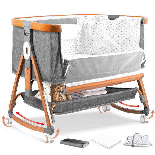 RUPOUN Baby Bedside Sleeper, Portable Foldable Bassinet, 6 Adjustable Heights, Gray