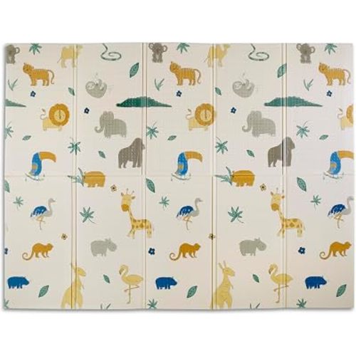 Nuby Reversible Baby Floor Mat, 77" x 58" - Foldable and Lightweight Baby Play Mat for Floor - Easy Storage and Travel - Safari