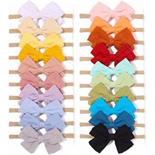 choicbaby 20PCS Baby Nylon Headbands Bows, Super Soft Cotton Linen Nylon Hairbands for Newborn Infant Toddlers Kids Hair Accessories