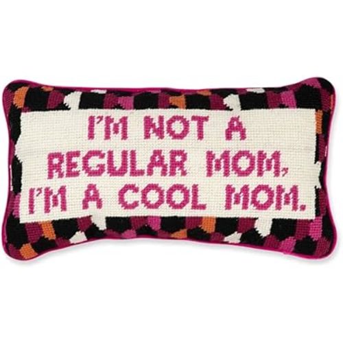 FURBISH Handmade Needlepoint Decorative Throw Pillow - Cool Mom - 8" x 14" - Small Embroidered Accent Pillow for Bed, Chair, Couch, Sofa - Aesthetic Room Decor
