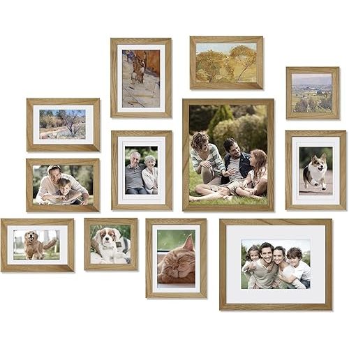 Egofine Picture Frame Set 12 Pack, Gallery Wall Frame Collage with Two 8x10, Four 5x7, Four 4x6, Two 4x4 for Wall and Tabletop, Made of Solid Wood, Covered by Plexiglass, Carbonized Brown
