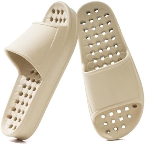 GETOEU Shower Shoes for Women and Men with Drain Holes Massage Slide Sandals Soft Cushioned Anti-Slip Pool Slides Comfort Thick Soled Gym Shower Shoes Quick Drying Bathroom Spa Slippers