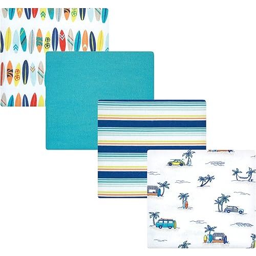 Hudson Baby Unisex Baby Cotton Flannel Receiving Blankets, Surfer Dude, One Size