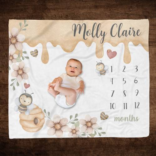 Honeybee Milestone Blanket, Baby Bee Milestone Blanket, Baby Month Blanket Bees, Honeybee Baby Shower Gift, Honey Baby Girl Month Milestone