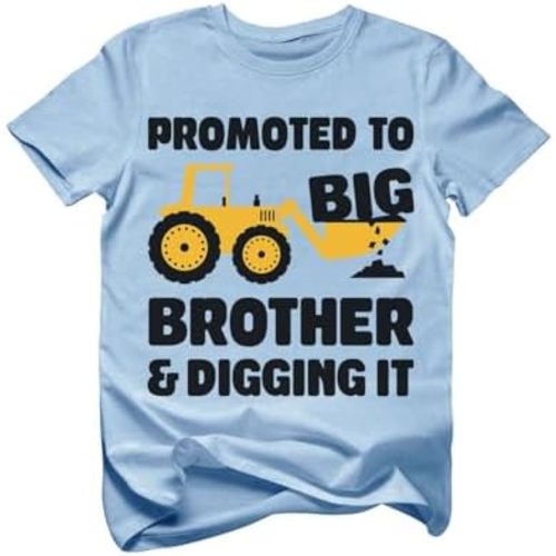 Tstars Promoted to Big Brother & Digging It Shirt Pregnancy Announcement Gifts for Boys Sibling Toddler Kids T-Shirt