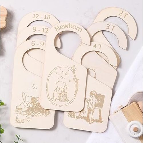 11pcs Bear Wooden Baby Closet Dividers | Double-Sided Newborn to 4T Baby Clothes Dividers for Closet | Nursery Decor Hanger Size Organizer, Nursery Organization