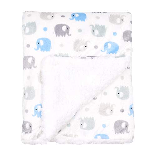 EVERYDAY KIDS Large Ultra Soft Gray and Blue Elephant Minky Baby Blanket for Boys Mink and Sherpa Toddler and Baby Boy Blanket Measures 30 x 40”; Trendy Animal Elephant Baby Nursery Decor
