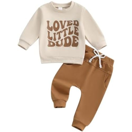 WZTYYDS Baby Boy Clothes Funny Letter Long Sleeve Sweatshirt Pullover Tops Joggers Pants Set Toddler Fall Winter Outfits