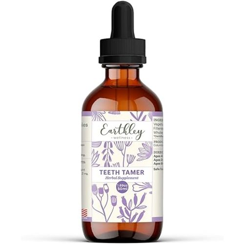 Earthley Wellness, Teeth Tamer, Natural Teething Relief, Soothes Drooling and Irritability Due to Teething or Toothaches, Pure, Organic Ingredients, Improved Label (1.69 oz)