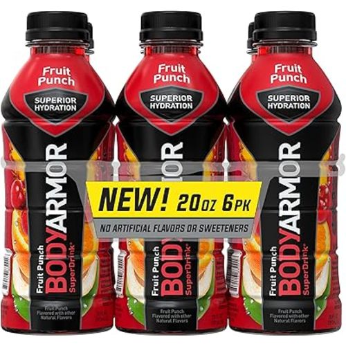 BODYARMOR Sports Drink Sports Beverage, Fruit Punch, Coconut Water Hydration, Natural Flavors With Vitamins, Potassium-Packed Electrolytes, Perfect For Athletes, 20 Fl Oz (Pack of 6)