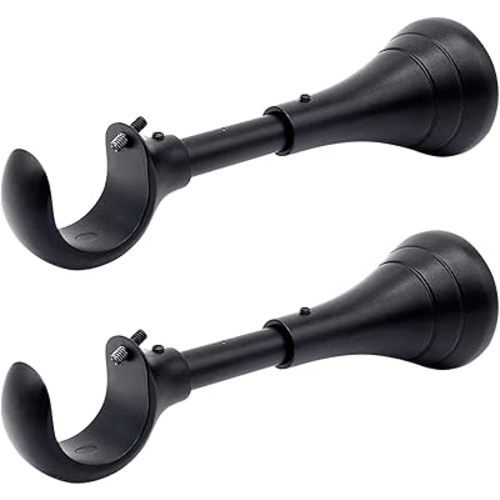 Heavy Duty Curtain Rod Brackets for Wall, 6 inch Curtain Rod Brackets, Extra Long Holder for Heavy Curtains, for 3/4 to 1 inch Rods, 2 pcs Extended Wall Mount Holders, Set of Two, Black