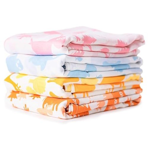 CuddleBug Muslin Baby Swaddle Blankets for Boys and Girls Size Large 4 x 4 Feet – Muslin Cotton 4 Pack (Colorful Critters)