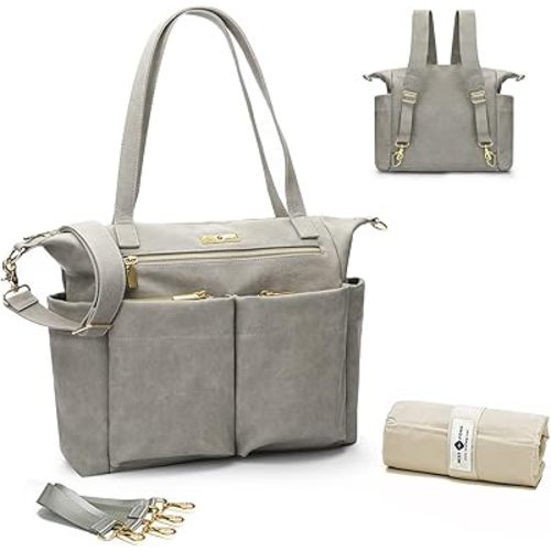 miss fong Diaper Bag Tote Baby Bag Leather Diaper Bag Backpack Large Diaper Tote Bag for girls & boys Diaper Bag Purse with 11 Diaper Bag Organizer,Changing Pad, Stroller Straps,4 Insulated Pockets