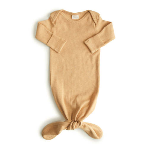 Mushie Organic Cotton Ribbed Knotted Baby Gown