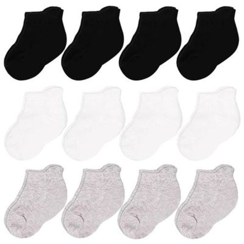Cozyway 12 Pack Ankle Cotton Baby Socks, Stretch Infant Socks For All Day Comfort, Unisex, Black/White/Gray, 6-12 Months