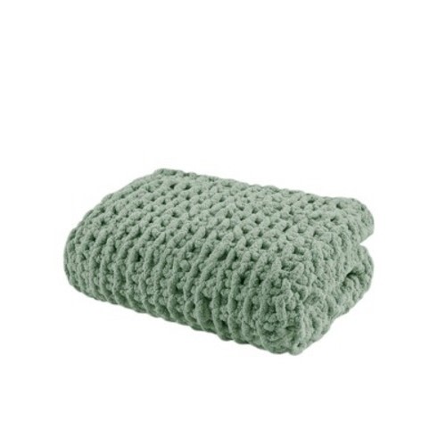 50"x60" Chenille Chunky Knit Throw Blanket - Madison Park, Color: Sage Green