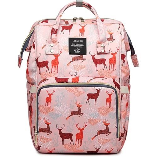 Diaper Bag Backpack for Mom Dad, Maternity Changing Bag Diaper Backpack with Stroller Straps(deer pink)