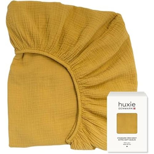 Crib Sheets – Organic Cotton Muslin Fitted Crib Sheet – Standard Size for Baby Boy and Baby Girl 28" x 52" Ultra-Soft and Breathable. (Autumn Yellow)