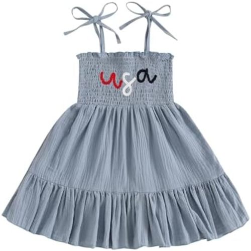 4th of July Toddler Baby Girl Outfit USA Dress Bowknot Halter Fouth of July Dresses Girls 4th of July Clothes