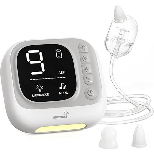 GROWNSY Nasal Aspirator for Baby, Hospital Grade Baby Nose Sucker, Electric Nose Suction with White Noise Function, Powerful 9 Levels Suction Adjustable, 4 Music and 7 Night Light Soothing