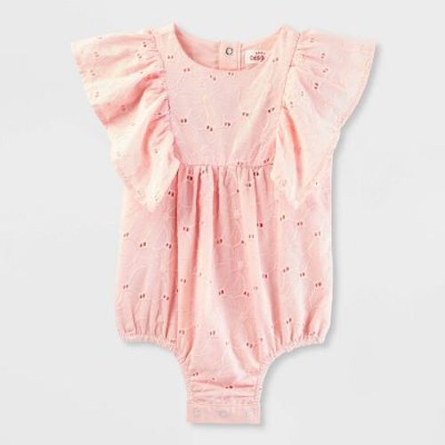 Baby Girls' Eyelet Bubble Romper - Cat & Jack™ Light Pink 6-9m