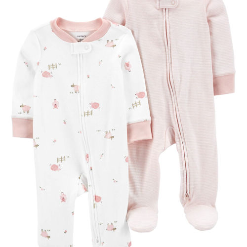 Pink/White Baby 2-Pack 2-Way Zip Cotton Sleeper Pyjamas | Carter’s Oshkosh Canada
