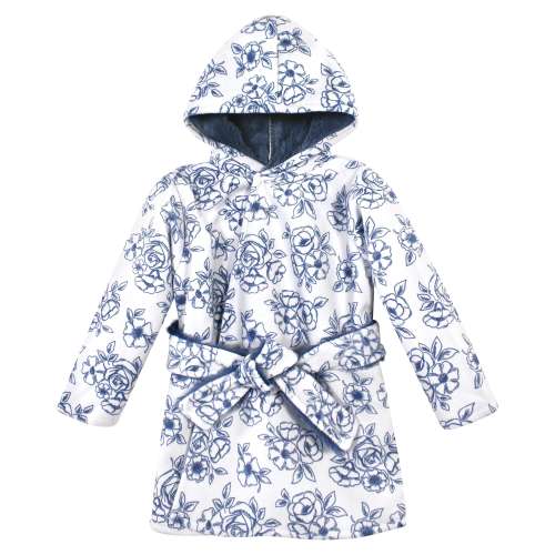 Hudson Baby Infant Girl Mink with Faux Fur Lining Pool and Beach Robe Cover-ups, Blue Toile